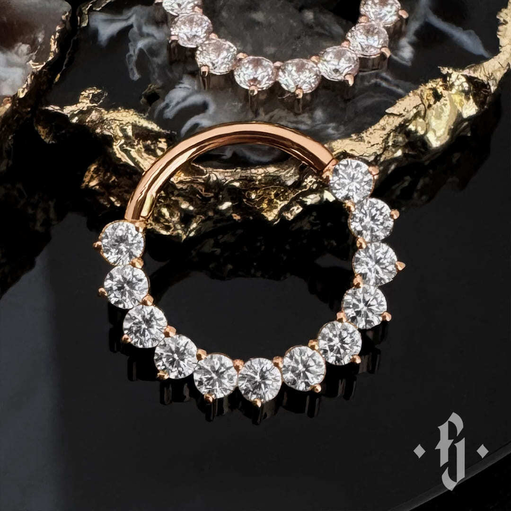 Кликер "Gloss" с камнями 2мм - Розовое золото - White CZ