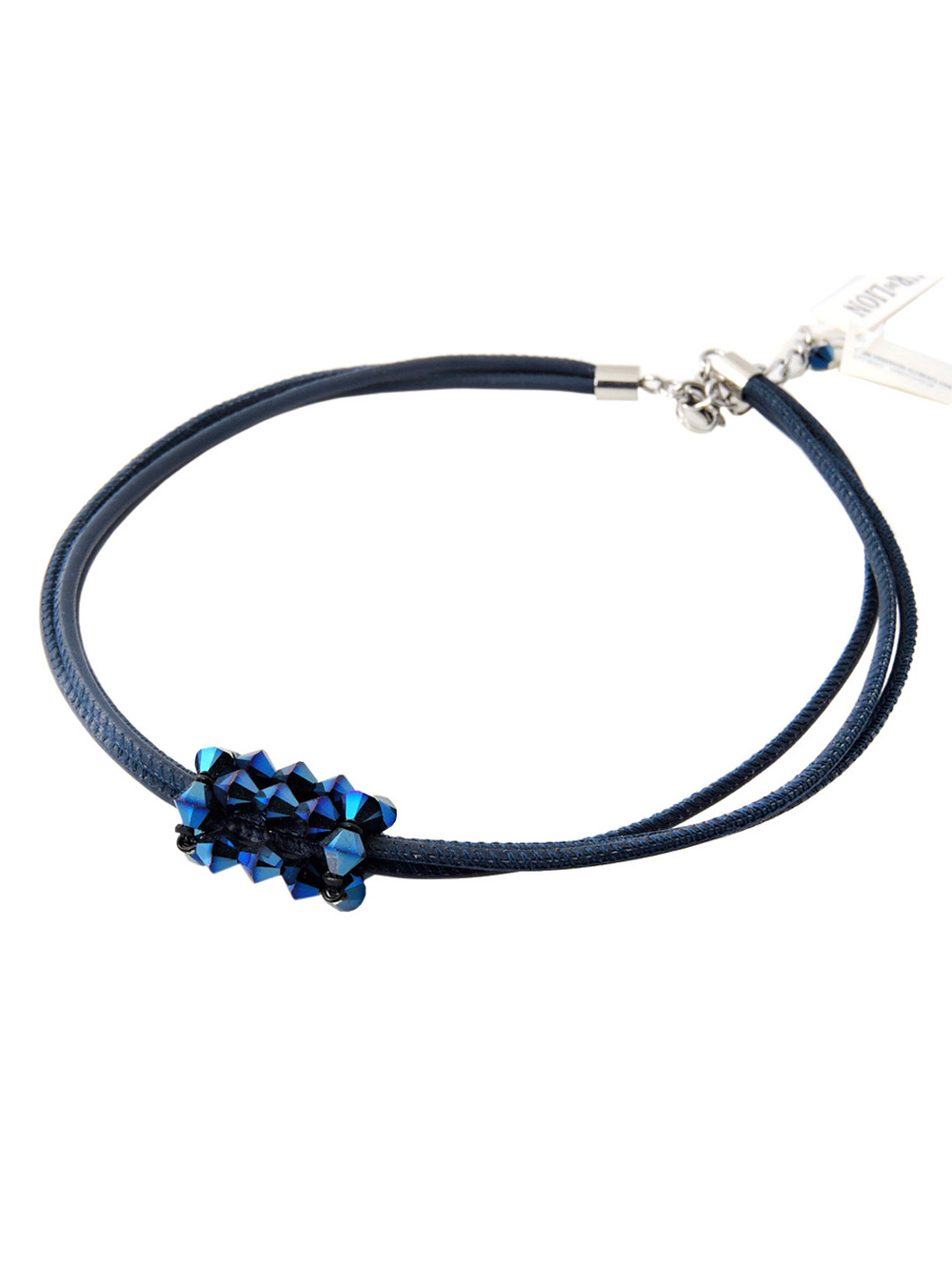 4719 Coeur de Lion колье с кристаллами Сваровски и мягкой кожи наппа в 4 сложения сине-сапфирового цвета.