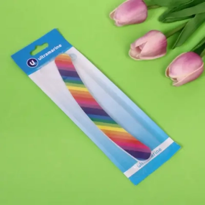 Пилка для ногтей наждачная на блистере бумеранг «Ultramarine», цвет радуга,17,5*2см✦