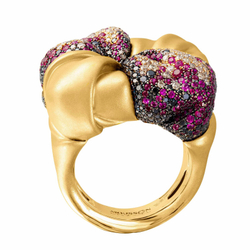 Кольцо с рубинами, черными бриллиантами и бриллиантами шампань, R0132-1/3