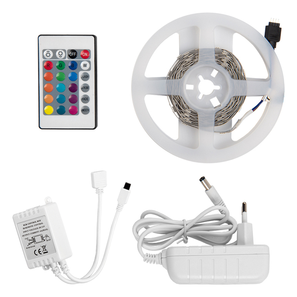 GLS-5050-60-14.4-12-IP20-PRO-RGB-3-KIT готовый комплект 3м с адаптером и IR контроллером