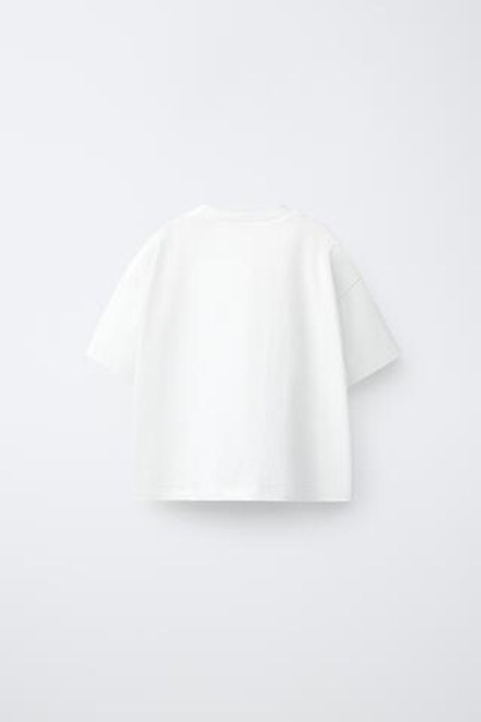 ZARA ФУТБОЛКА С ВЯЗАНЫМИ НАШИВКАМИ, ЖЕЛТОВАТО-БЕЛЫЙ