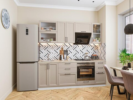 Прямая модульная кухня Сканди-02 Cream Silkwood - Белый 2140*2200*600