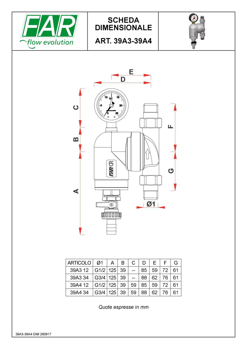 Фильтр промывной Far с манометром 3/4 НР(ш) х 3/4 НР(ш) (FA 39A4 34100)
