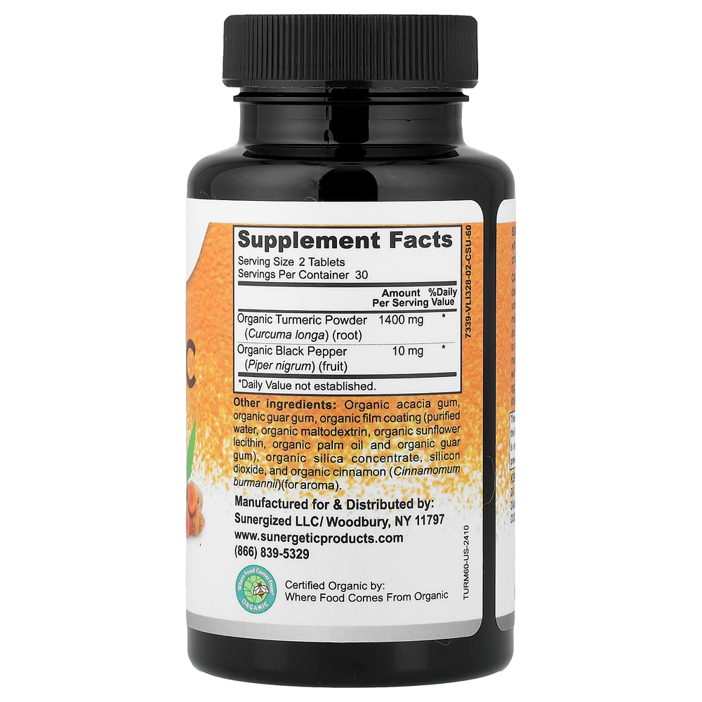 Sunergetic, органическая куркума, 60 таблеток