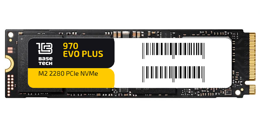 SSD BaseTech 970 EVO Plus 500Гб, M.2 2280, NVMe, Bulk, TLC, PCIe3.0, Чтение:2400мб/с, Запись:1300мб/с (BT-V7S500BW)