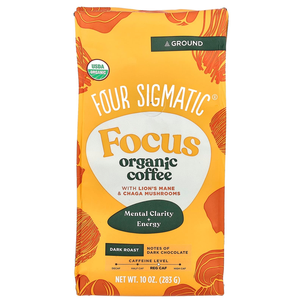 Four Sigmatic, Focus, органический кофе с гривой и грибами чага, молотый, темная обжарка, 283 г (10 унций)