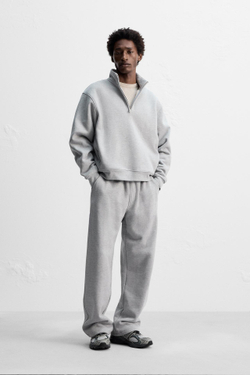 ZARA ТОЛСТОВКА HEAVY WEIGHT С МОЛНИЕЙ, СЕРЫЙ С МЕЛАНЖЕВЫМ ЭФФЕКТОМ