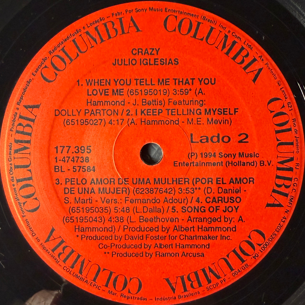 Julio Iglesias ‎– Crazy (Бразилия 1994г.) Т