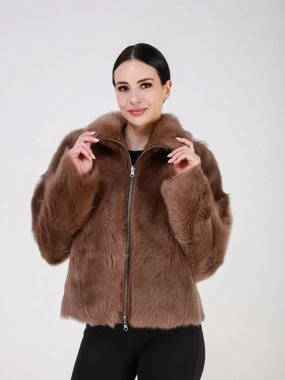 Двусторонняя дубленка зимняя шуба натуральная короткая