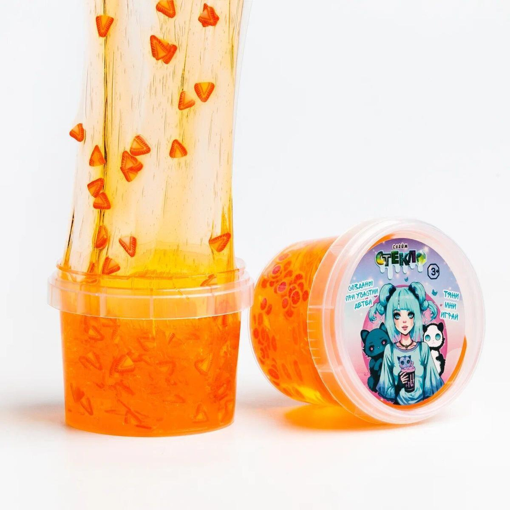 Слайм 90гр. Оранжевый с декоративным наполнителем (Стекло)