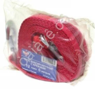 Трос буксира12т/5м лента М5 с Крюками ширина 80мм 12150