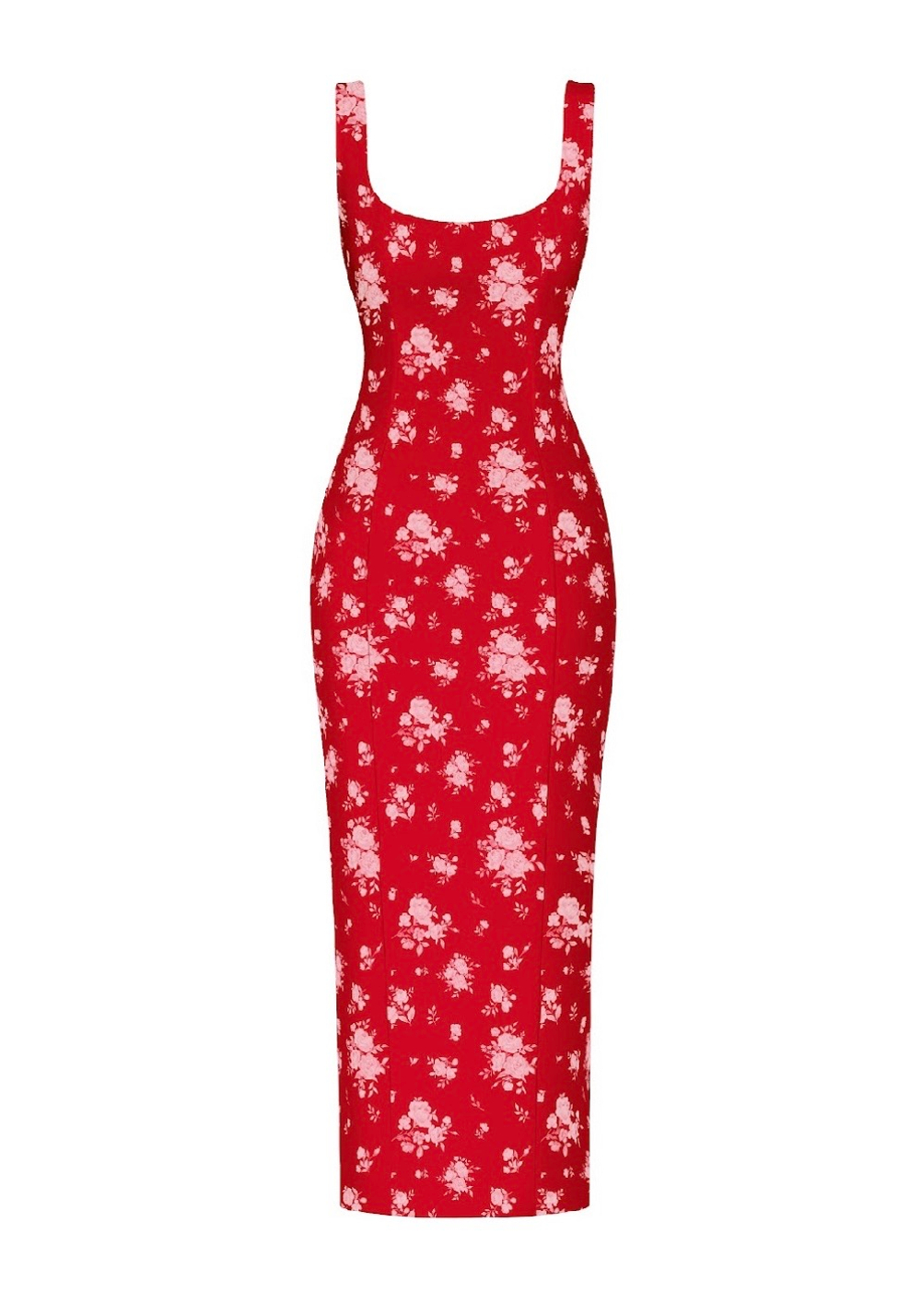 Ли миди (Lee midi), платье миди из красного крепдешина с цветочным принтом