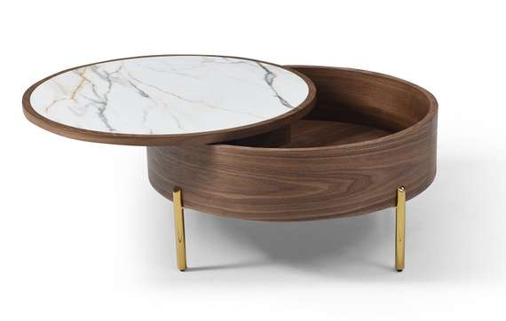 Журнальный столик Slide Ø80х40 см со сдвижной столешницей, белая керамика