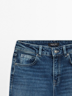 Massimo Dutti Укороченные зауженные джинсы со средней посадкой, синий