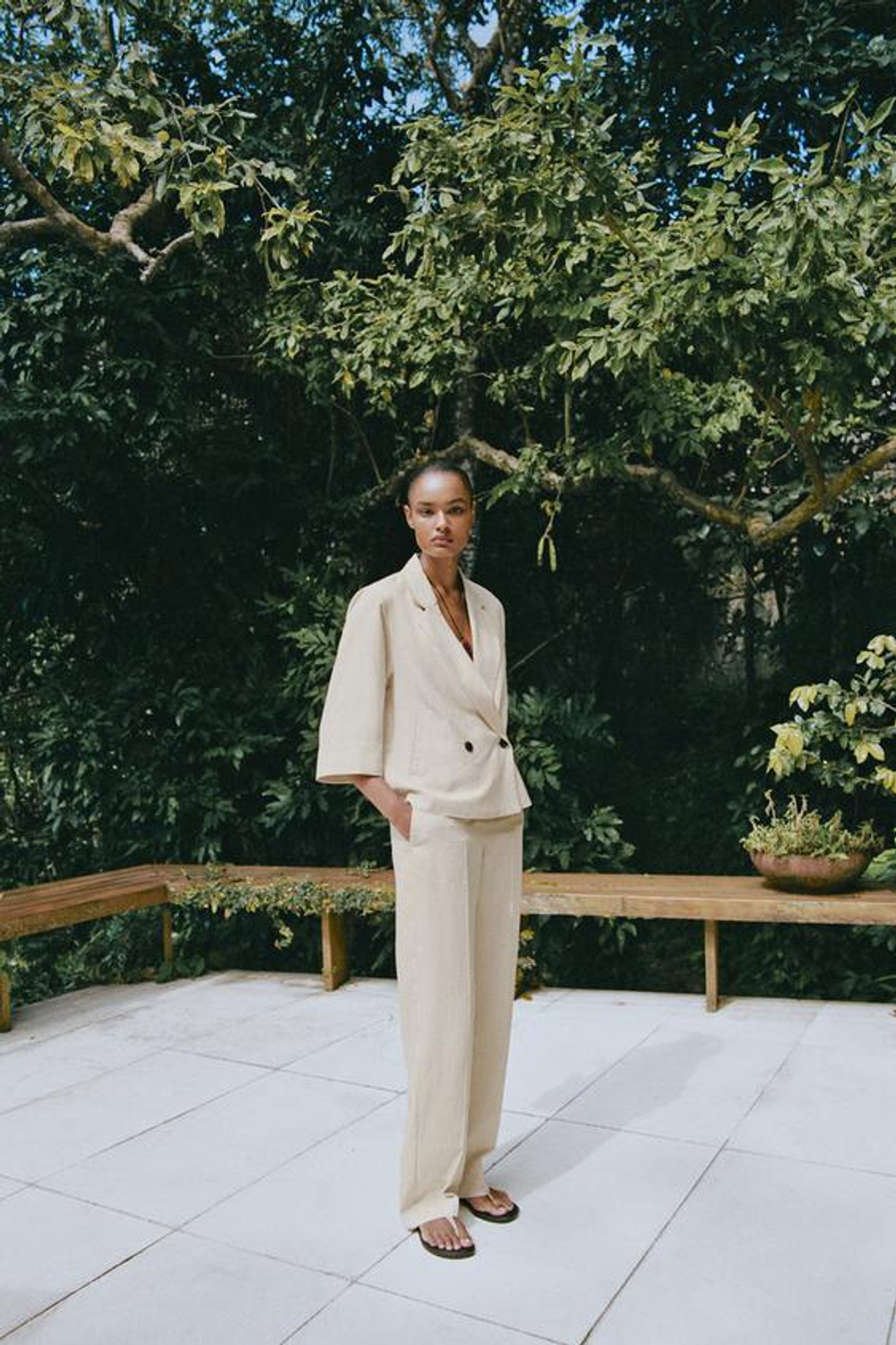 ZARA ПРЯМЫЕ БРЮКИ С ЭЛАСТИЧНЫМ ПОЯСОМ, ЭКРЮ