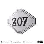 Номерок на дверь квартиры 207, для кабинета, офиса, шильдик 9 х 7 см, серебристый, Айдентика Технолоджи