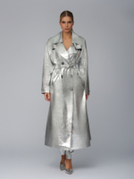 Женский серебряный кожаный плащ