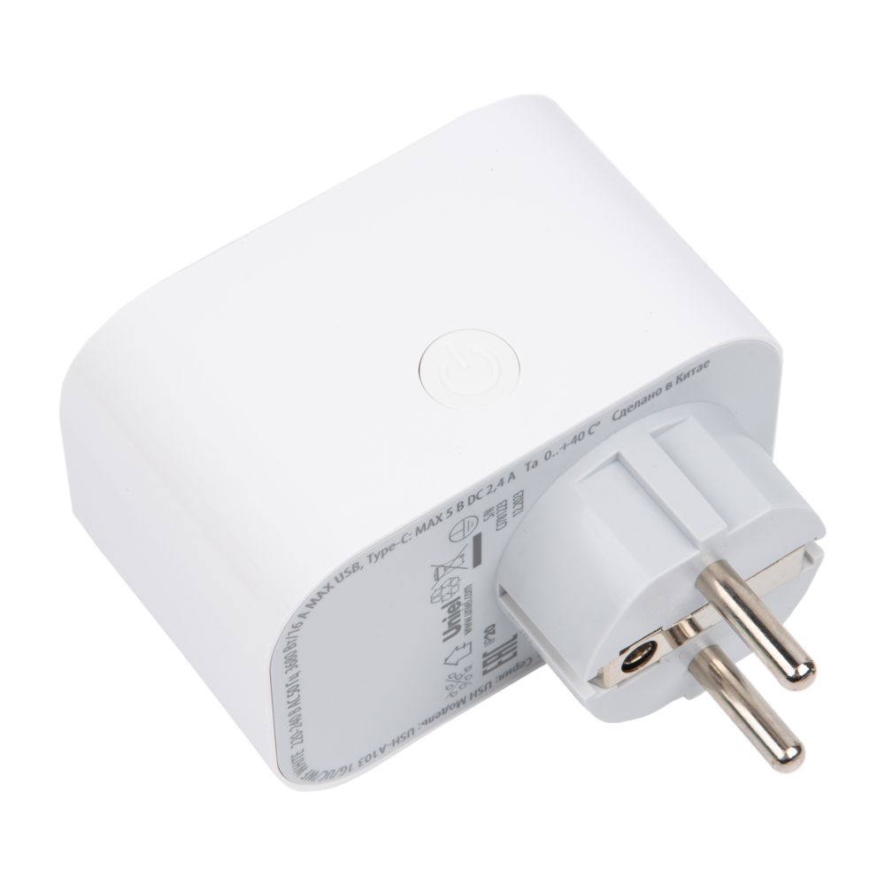 USH-A103 1G-UC-WF WHITE Умная розетка Wi-Fi. 2USB+Type-C 5В. 2.4A. 16A. До 3680Вт. Голосовое управление+приложение UnielSmart. TM Uniel