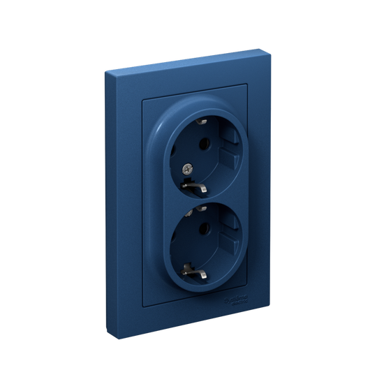 ATLASDESIGN РОЗЕТКА двойная с заземлением со шторками, 16А, в сборе, АКВАМАРИН