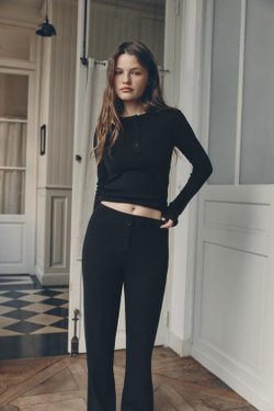 ZARA ТРИКОТАЖНЫЕ БРЮКИ С ПУГОВИЦАМИ, ЧЕРНЫЙ