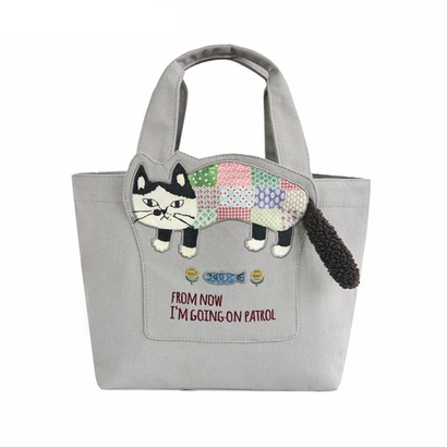 Компактная женская сумка с кошкой MATILDAsan в стиле пэчворк, серая, 25-8542-1, KUSUGURU