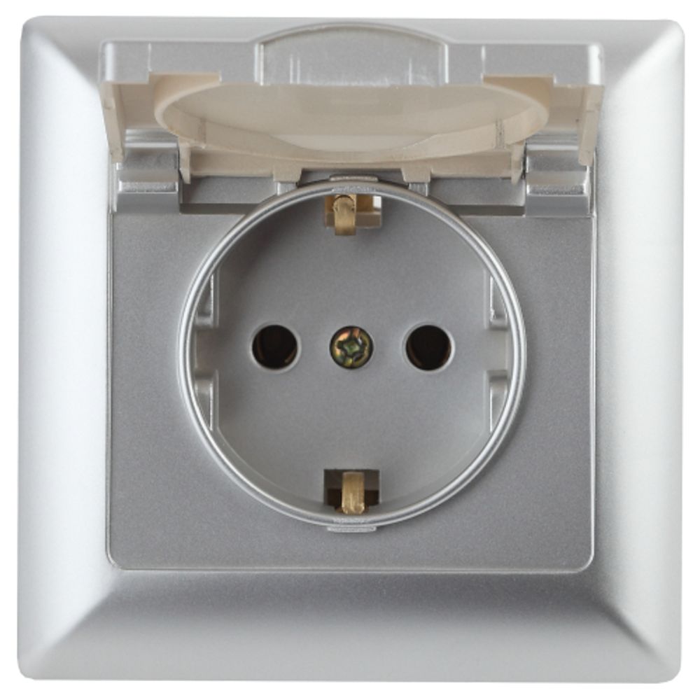 Розетка Intro Solo 4-203-03 с заземлением 2P+E Schuko с крышкой, 16А-250В, IP20, СУ, алюминий