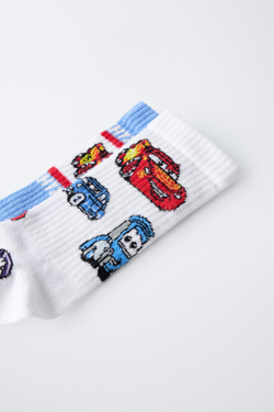 ZARA НАБОР ИЗ 2 ПАР ВЫСОКИХ НОСКОВ С ПРИНТОМ CARS © DISNEY, БЕЛЫЙ