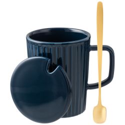 КРУЖКА LEFARD "HERBAL" С КРЫШКОЙ И МЕТАЛЛ. ЛОЖКОЙ 350 МЛ СИНЯЯ (КОР=48ШТ.)