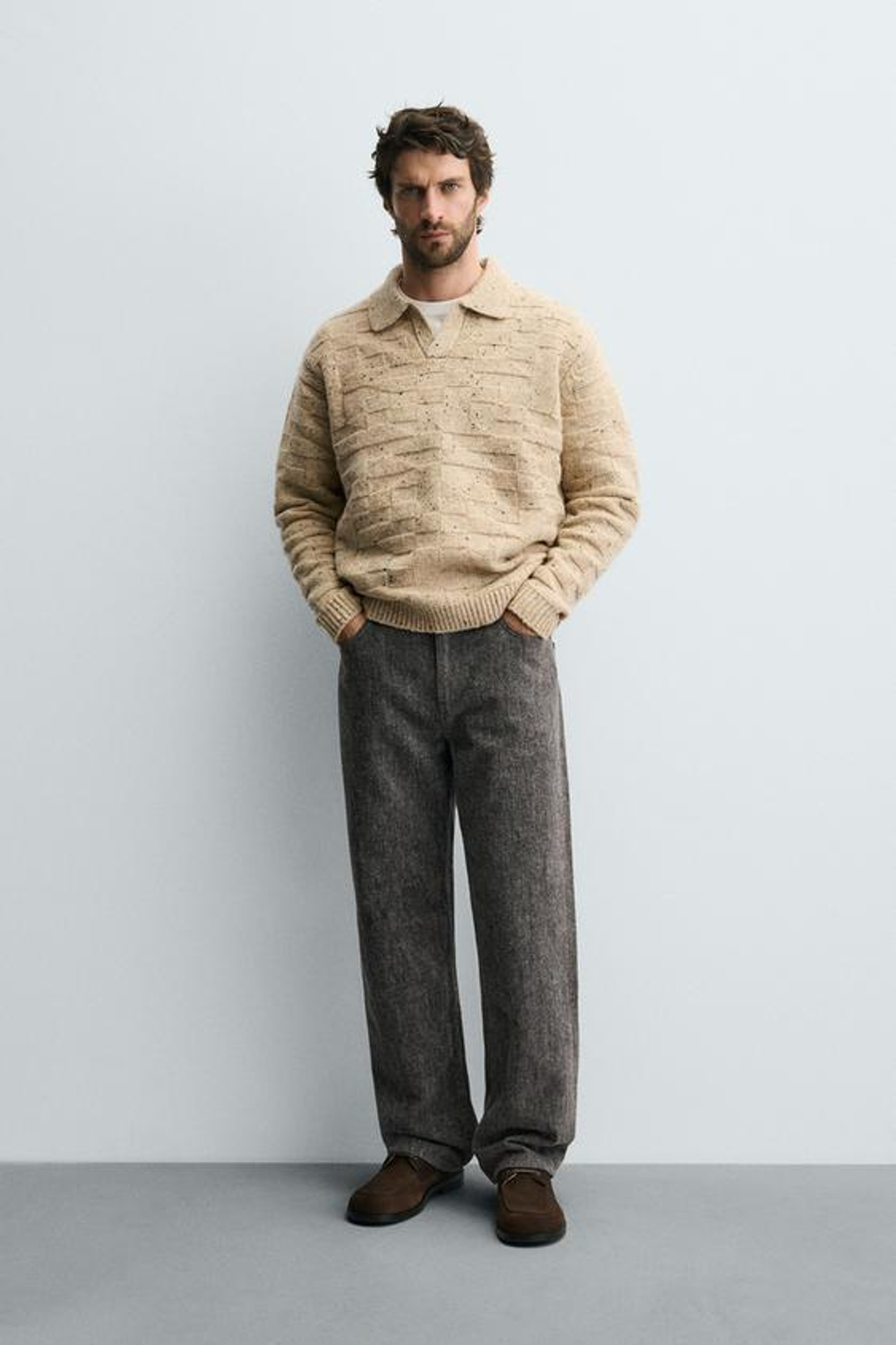 ZARA ДЖИНСЫ ПРЯМОГО КРОЯ ИЗ МЯГКОЙ ТКАНИ, СЕРЫЙ