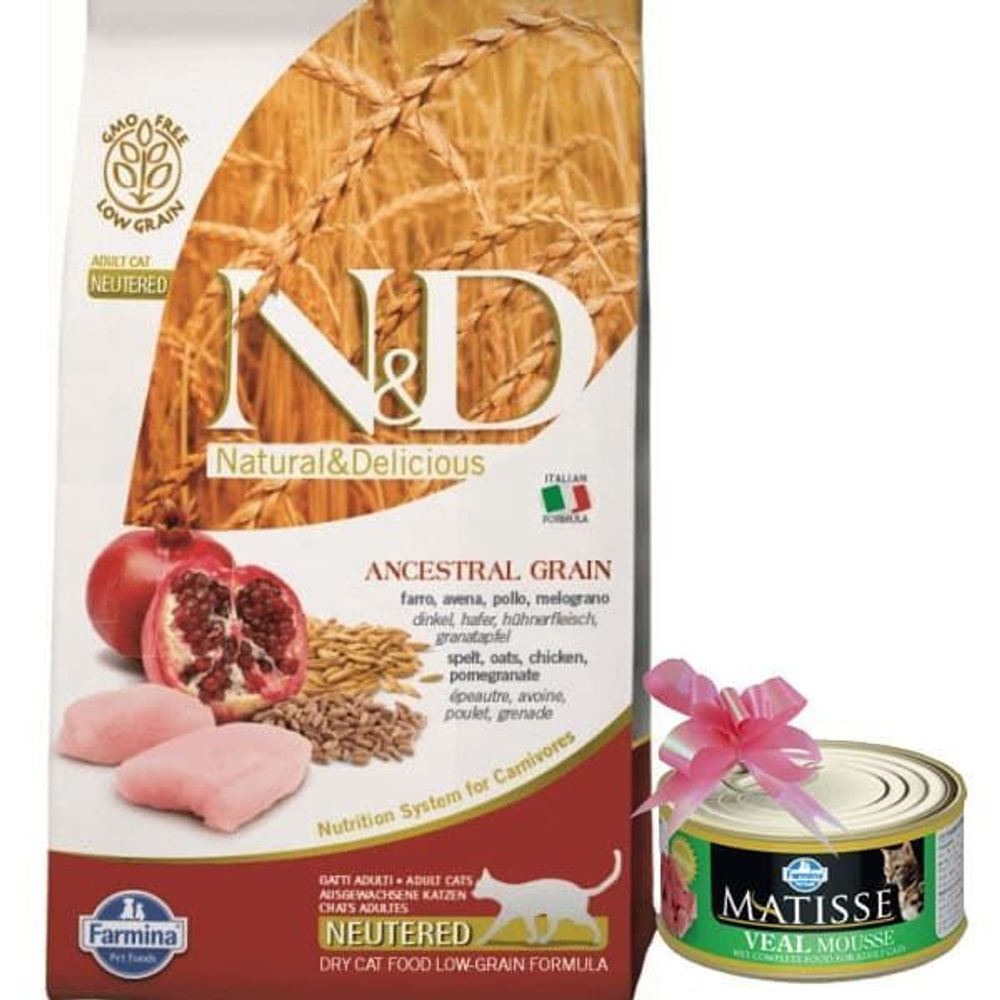 Корм Farmina N&amp;D Cat Low Grain CHICKEN&amp;POMEGRANTE Neutered 300г + ПОДАРОК