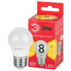 Лампочка светодиодная ЭРА RED LINE LED P45-8W-827-E27 R Е27 / E27 8 Вт шар теплый белый свет