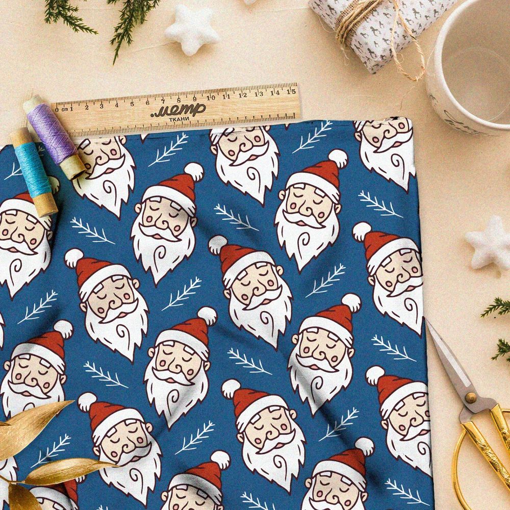 Ткань мембрана спящий санта-клаус на синем фоне