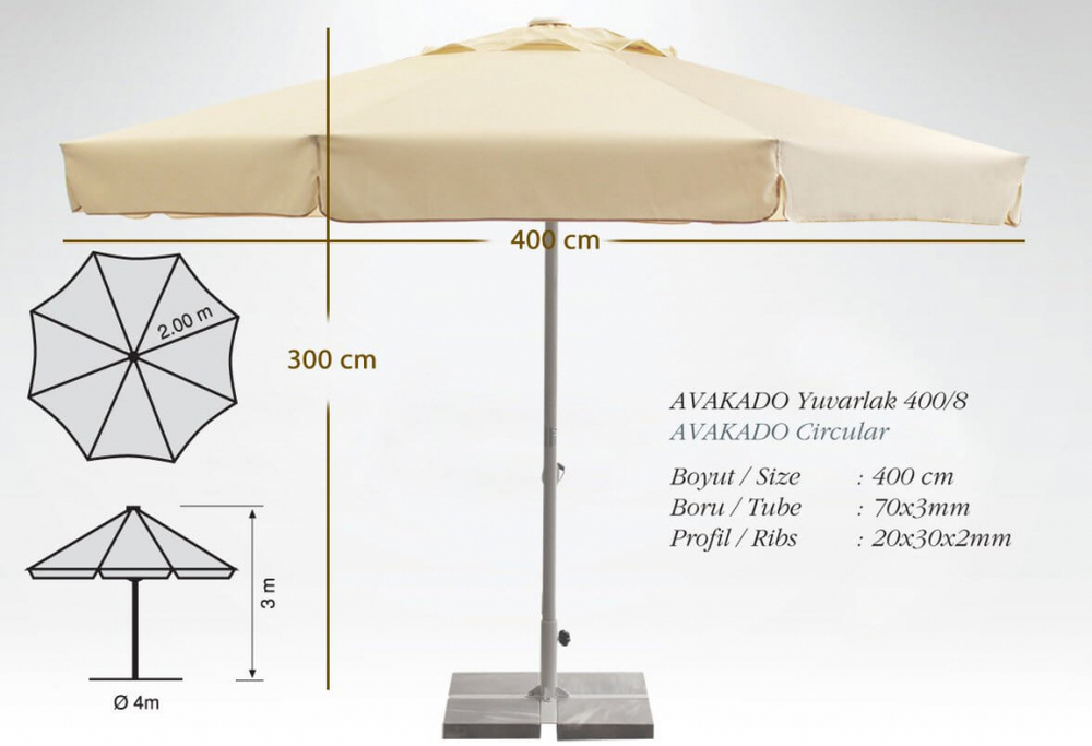 Зонт профессиональный Ø4 м Theumbrela Semsiye Evi Avocado, бежевый