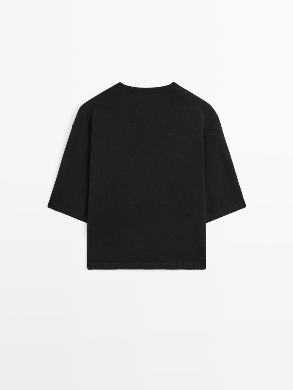 Massimo Dutti Свитер из смесовой шерсти с V-образным вырезом, черный