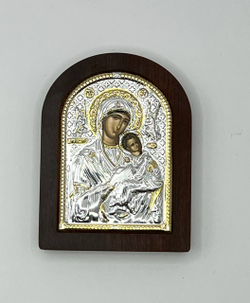 Одигитрия БМ с ангелами, икона арочная, красное дерево  57х75