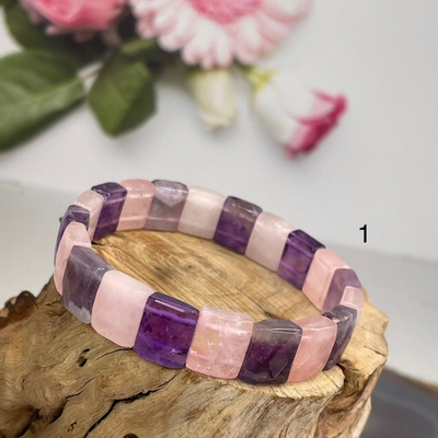 48661 Аметист Розовый кварц Браслет сегмент 12*9мм