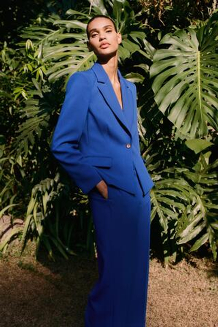 ZARA БРЮКИ STRAIGHT-LEG С ОТВОРОТАМИ, ЯРКО-СИНИЙ