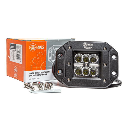 Фара светодиодная дополнительная, прямоугольная 122*73*92, рассеянный свет, 6 диодов, встраиваемая, 18 Вт, 10-30 В