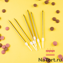 Свечи в торт Золотой металлик, 11 см (набор 6 штук)