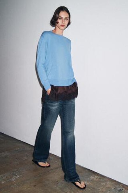 ZARA СВИТЕР ИЗ 100% ЭКСТРАМЯГКОЙ ШЕРСТИ, ВЫЦВЕТШИЙ СИНИЙ