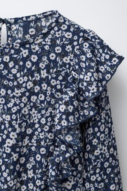 ZARA ПЛАТЬЕ ИЗ МУСЛИНА С ЦВЕТОЧНЫМ ПРИНТОМ, СИНИЙ/ЧЕРНЫЙ