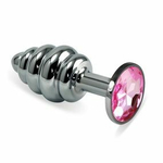 Анальная пробка Butt Plug Silver ребристая розовый 8 см