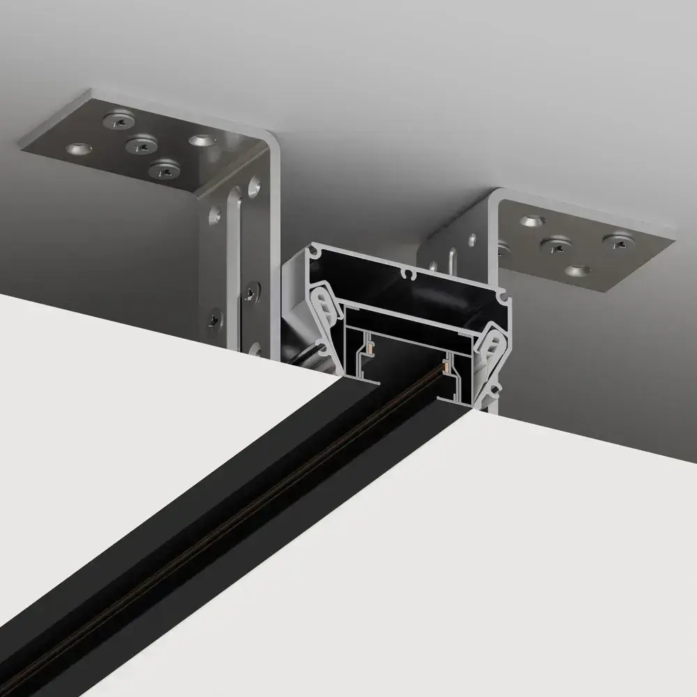 Трековая система освещения CITY 2TRA 220V Чёрный шинопровод осветительный двух-контактный однофазный трек в алюминиевом профиле для натяжных потолков 54x32x1500mm IP20 1.5 м.