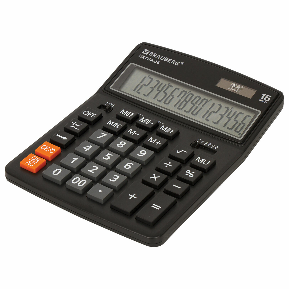 Калькулятор настольный BRAUBERG EXTRA-16-BK (206x155 мм) 16 разрядов двойное питание черный