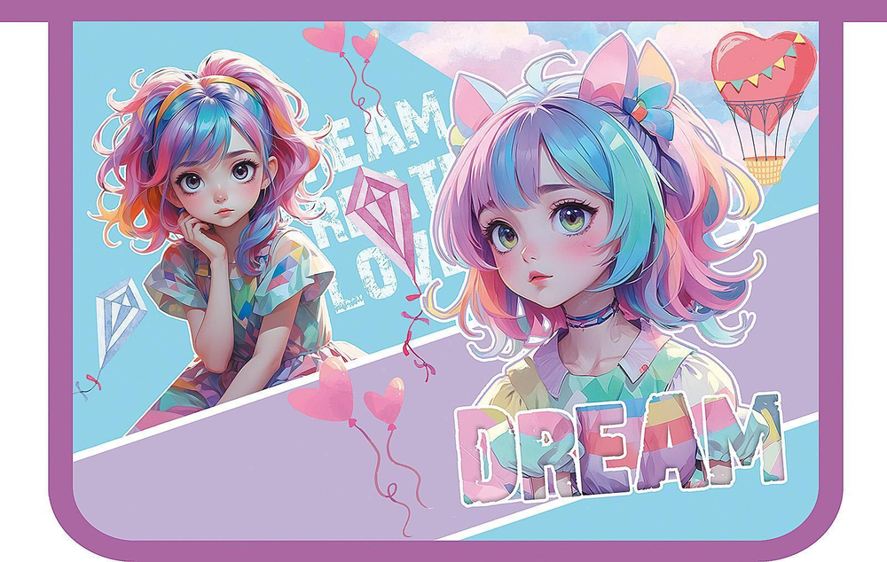 Папка для тетрадей А4 пластиковая, молния сверху, печать на картоне 325/230/55 "Анимемания 2025" (Пч