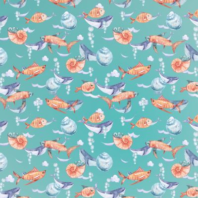 Киты, рыбы и раковины на морском дне