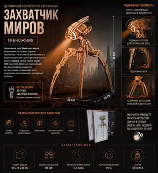 Деревянный конструктор - светильник "Захватчик миров" (Lemmo)