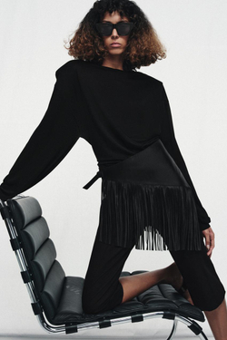 ZARA ФУТБОЛКА СВОБОДНОГО КРОЯ С ПОДПЛЕЧНИКАМИ, ЧЕРНЫЙ