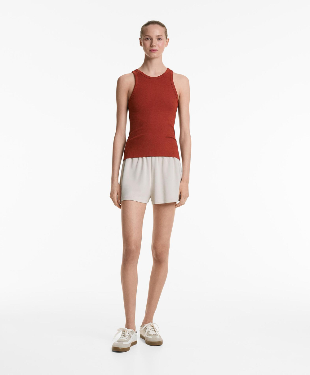 Oysho Топ без рукавов в рубчик, рыжевато-коричневый